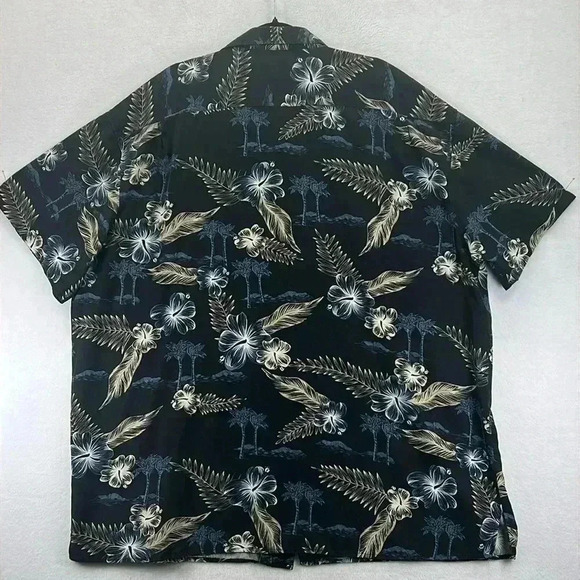 Vintage Silk Men’s Shirt 3XLT Black/Blue/Tan 100% Silk Hawaiian Tropical Island - Picture 4 of 10